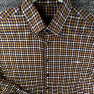 Scott Barber Blue Gold Check Long Sleeve Button Up Shirt Large Cotton Men Adult